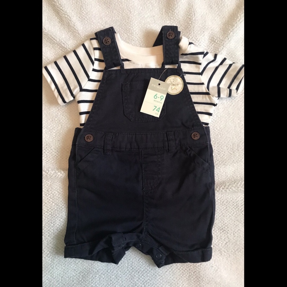 Baby Boys T-Shirt Top and Short Overall Outfit.
